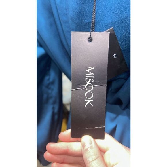 Misook Teal Belted Satin Midi Dress Size Large - Picture 6 of 8